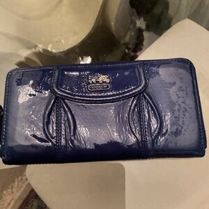 Authentic Coach Patent Leather Zip-Around Wallet in Deep Blue *See description